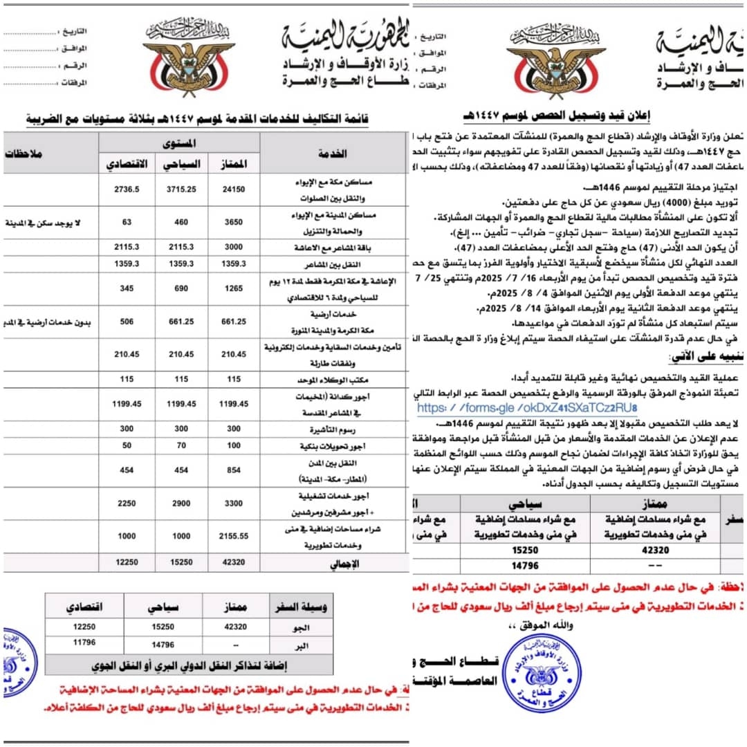 لأول مرة في تاريخ بعثات الحج اليمنية منذ نقل صلاحيات التفويج للوكالات..