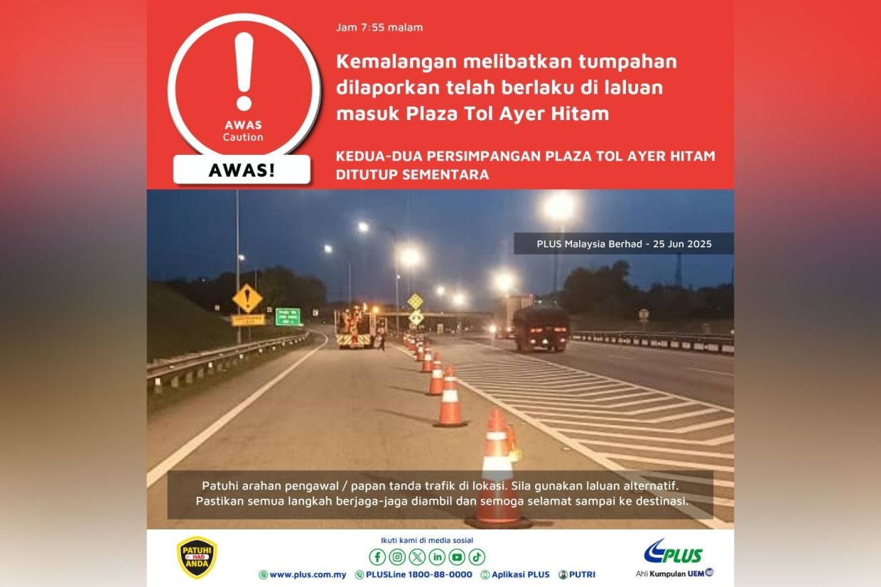 Ayer Hitam toll plaza entry lane closed due to chemical spill