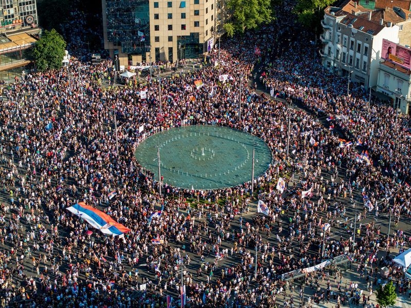 Serbia's students, opposition rally to demand snap elections