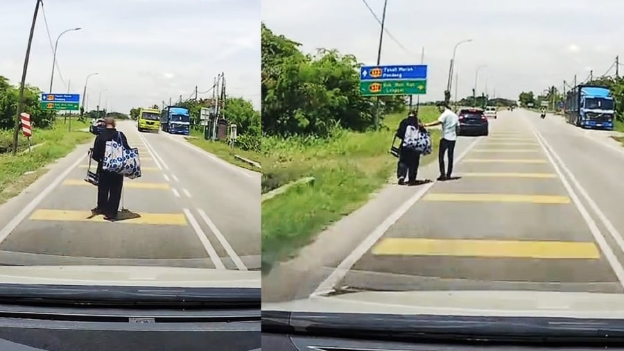 #NSTviral: Kindness of strangers helping blind elderly man on busy road moves netizens [WATCH]