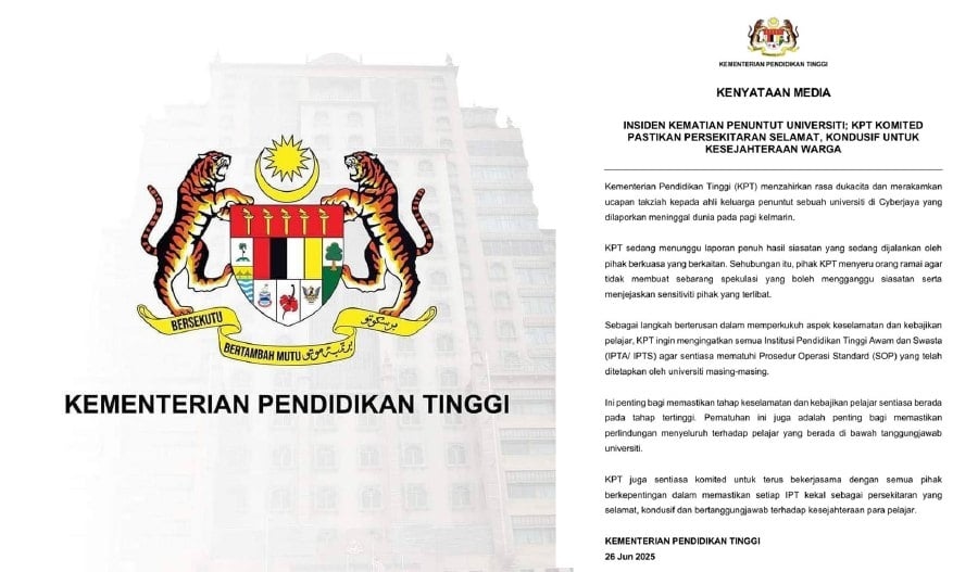 Ministry reminds universities to adhere to SOPs following student's death