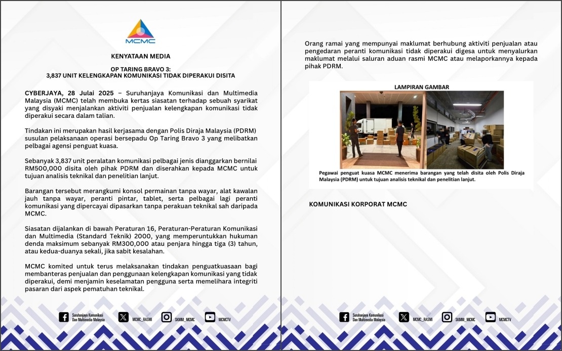 MCMC Probes Company Over Online Sale Of Uncertified Communication Devices
