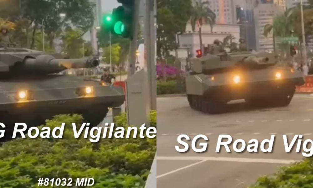 Leopard 2SG tank hits traffic light during NDP 2025 education show in Singapore