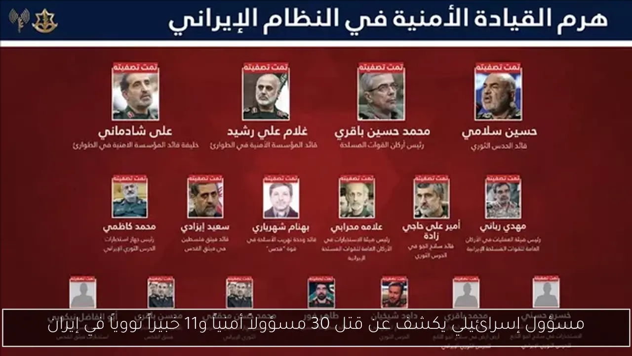 مسؤول إسرائيلي يكشف عن قتل 30 مسؤولاً أمنياً و11 خبيراً نووياً في إيران