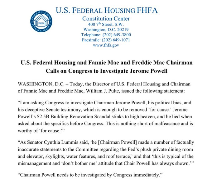 U.S. Housing Leaders Urge Congressional Investigation Into Fed Chair Jerome Powell
