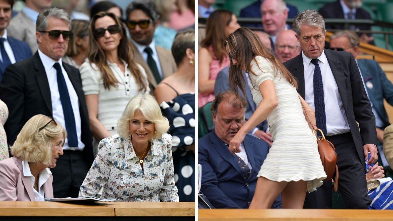 Hugh Grant caught out while sitting behind Queen Camilla at Wimbledon
