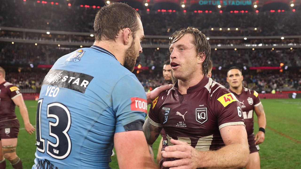 Blues captain Isaah Yeo pays respects to Cameron Munster after passing of his father before Origin 3