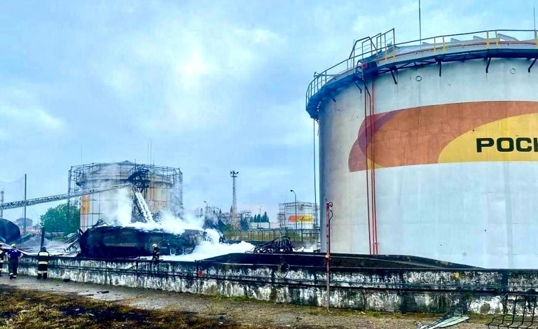 Ukrainian drones spark fire at Sochi oil depot