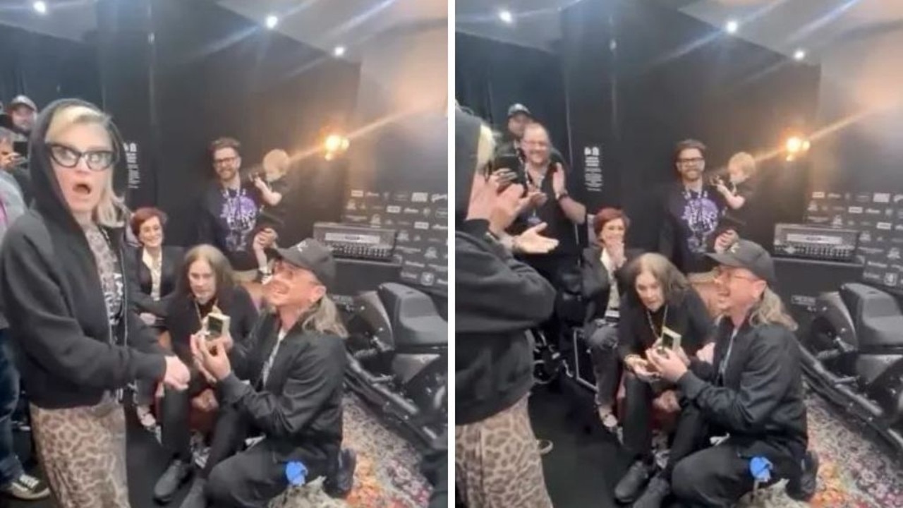 Musician Sid Wilson proposes to Kelly Osbourne backstage at her dad Ozzy's concert