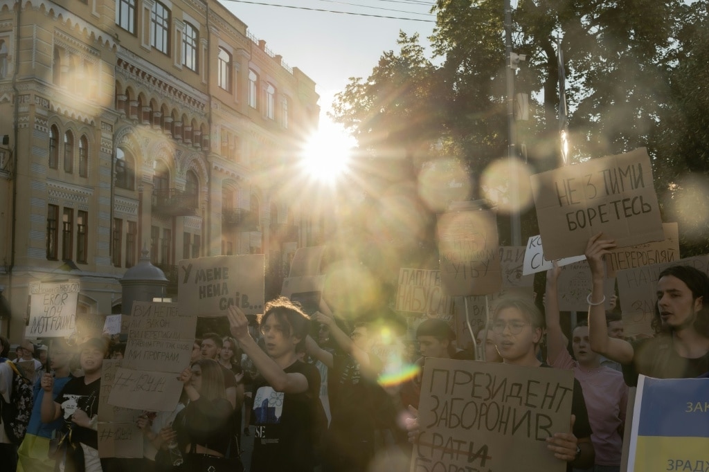 'A free Ukraine': Kyiv protests law threatening anti-corruption bodies