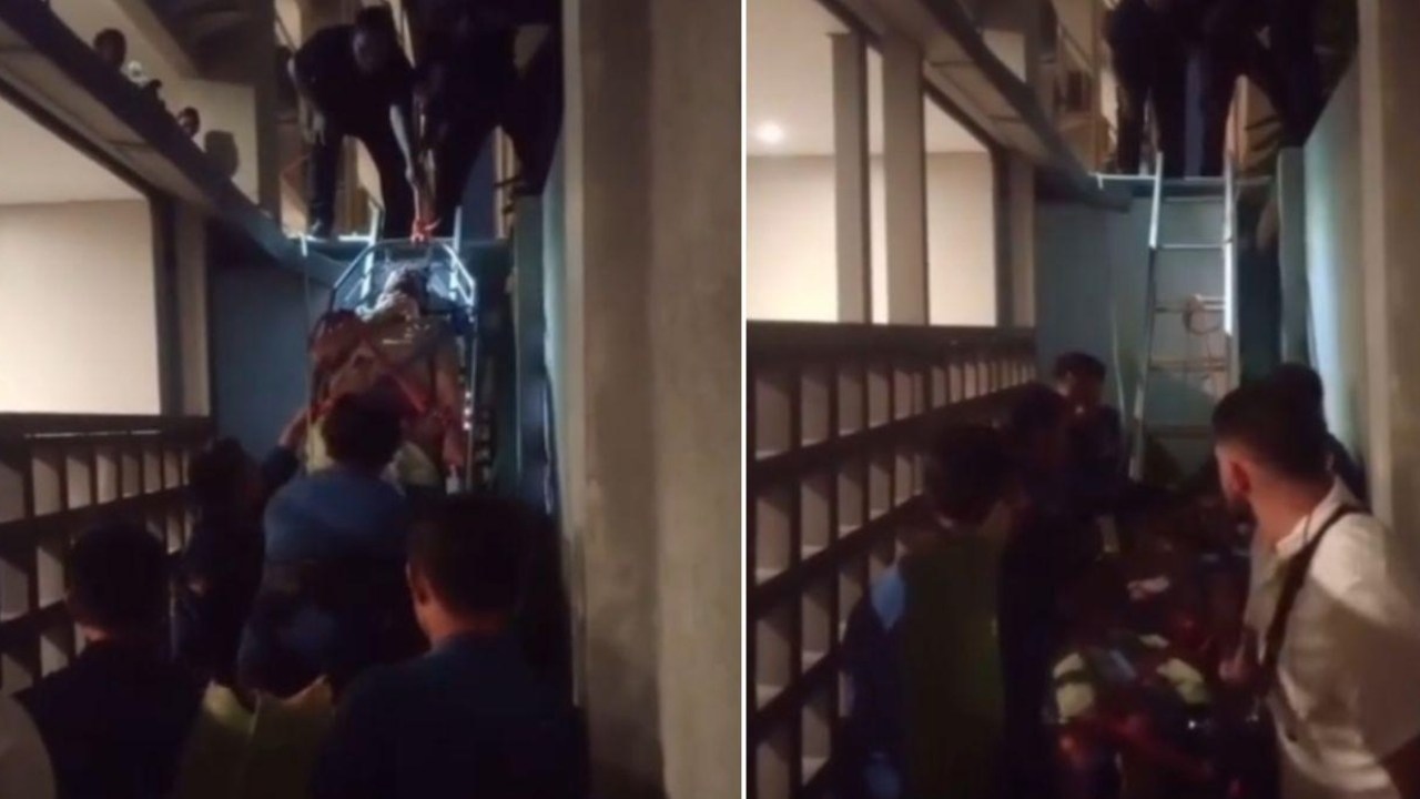 'Oh my god': Aussie man screeches in pain being rushed to hospital with serious injuries after falling from Bali hotel in party district