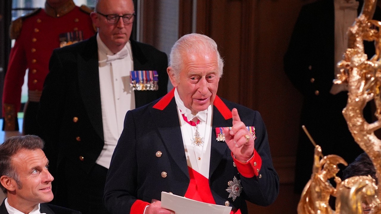 ‘My son, the Prince of Wales': King Charles airbrushes Prince Harry from royal history during historic speech to mark French state visit