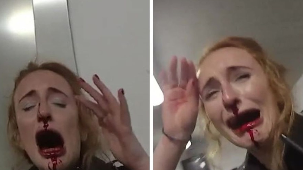 Moment distraught cop's nose is bloodied and broken during airport brawl