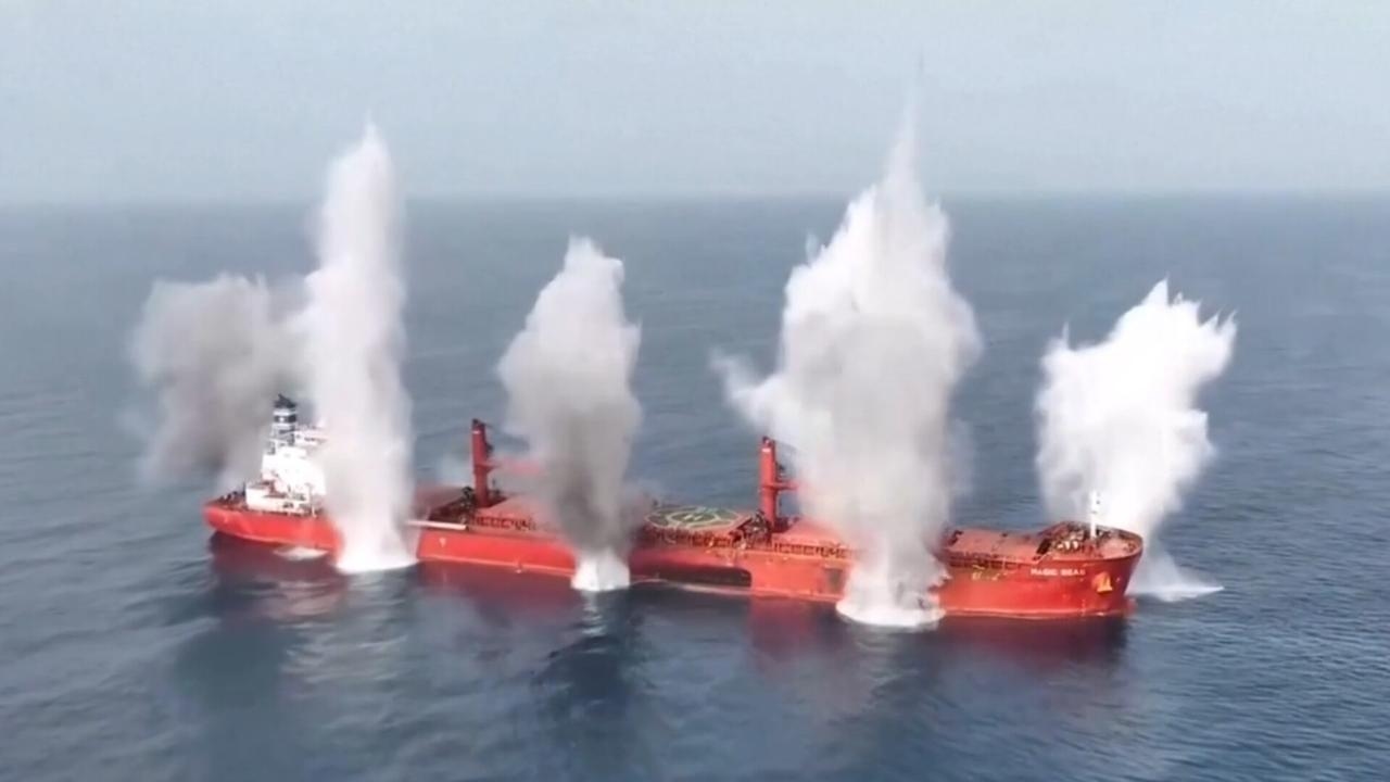 Extraordinary new footage shows Houthis sinking two ships in the Red Sea