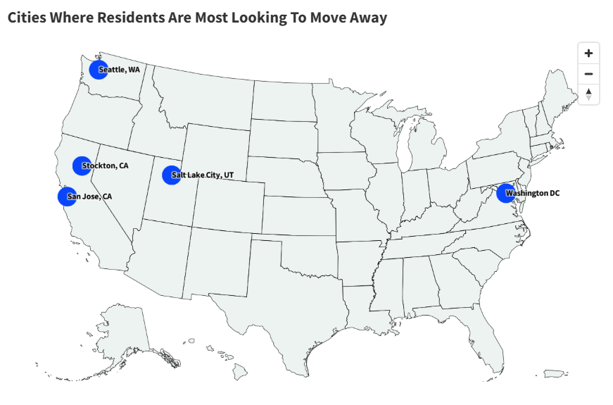 Map Shows Cities Where Residents Are Looking to Move Away