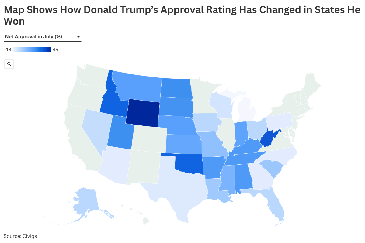 Map Shows How Donald Trump's Approval Rating Has Changed in States He Won