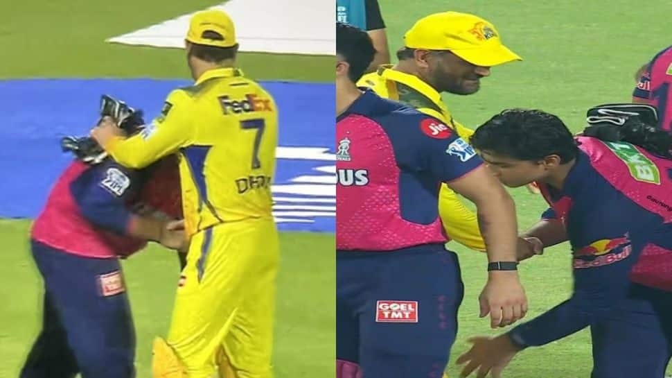 14-Year-Old Vaibhav Suryavanshi Touches MS Dhoni's Feet After RR vs CSK Clash, Video Goes Viral