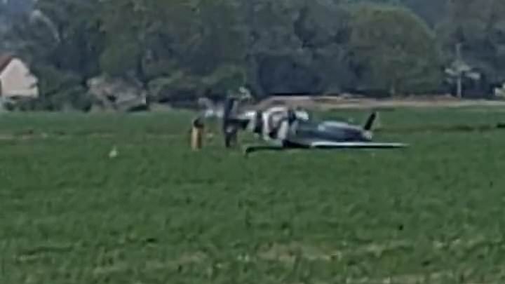 Horror moment Spitfire 'practicing flypast for VE Day celebrations' crashes into field