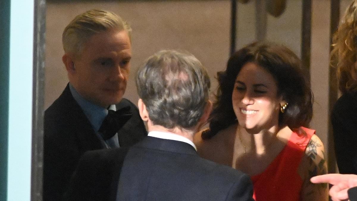 Martin Freeman, 53, shares a giggle with girlfriend Rachel Benaissa, 30, as French actress kicks off her heels after the BAFTA TV Awards