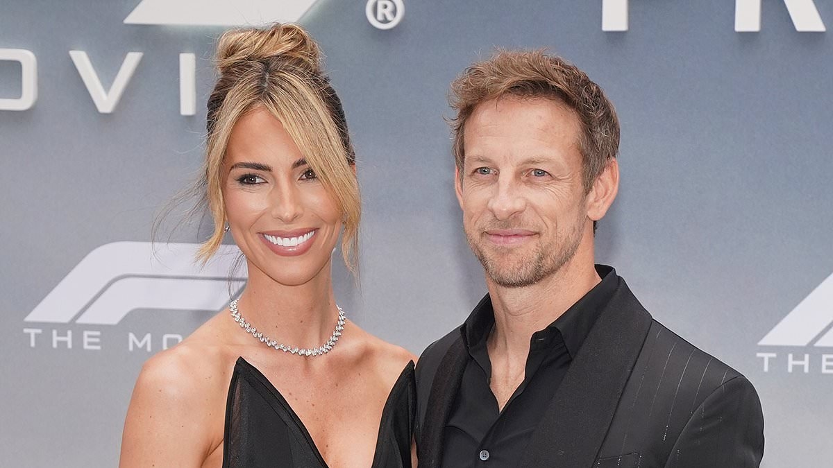 British racing driver Jenson Button and his model wife Brittny Ward put on a loved-up display at world premiere of F1: The Movie in New York City