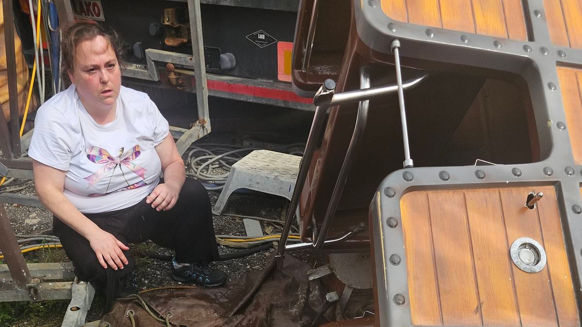 Woman and child hurt after Gold Mine-themed rollercoaster cart crashes off track at funfair before plummeting to the ground
