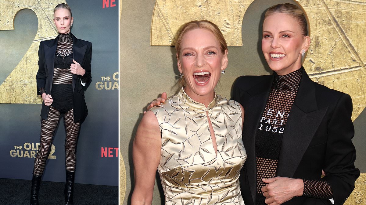 Charlize Theron looks half her age in racy fishnets and underwear on red carpet ahead of her 50th birthday
