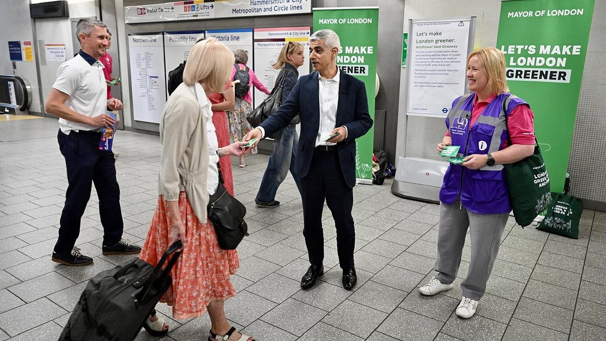 EXCLUSIVE What a bloomin' liberty! Sadiq Khan is ridiculed for handing out 12,000 wildflower seeds to commuters - after saying London's Green Belt should be built on