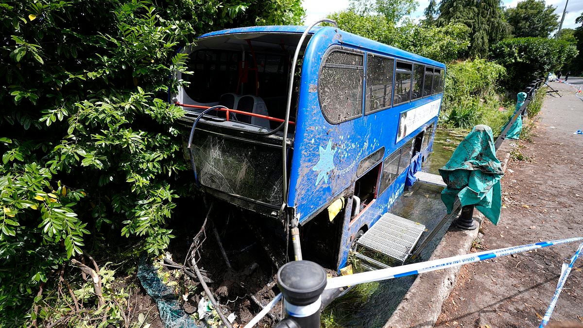 Off-duty ambulance worker jumped into river to save screaming children after bus crash - as 'hero' driver, 69, and girl, 16, are still in hospital with major injuries