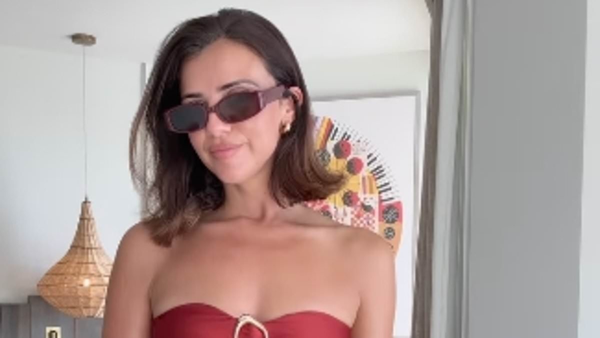 Lucy Mecklenburgh shows off her slender physique in a burgundy bikini as former TOWIE star gets dressed for the heatwave