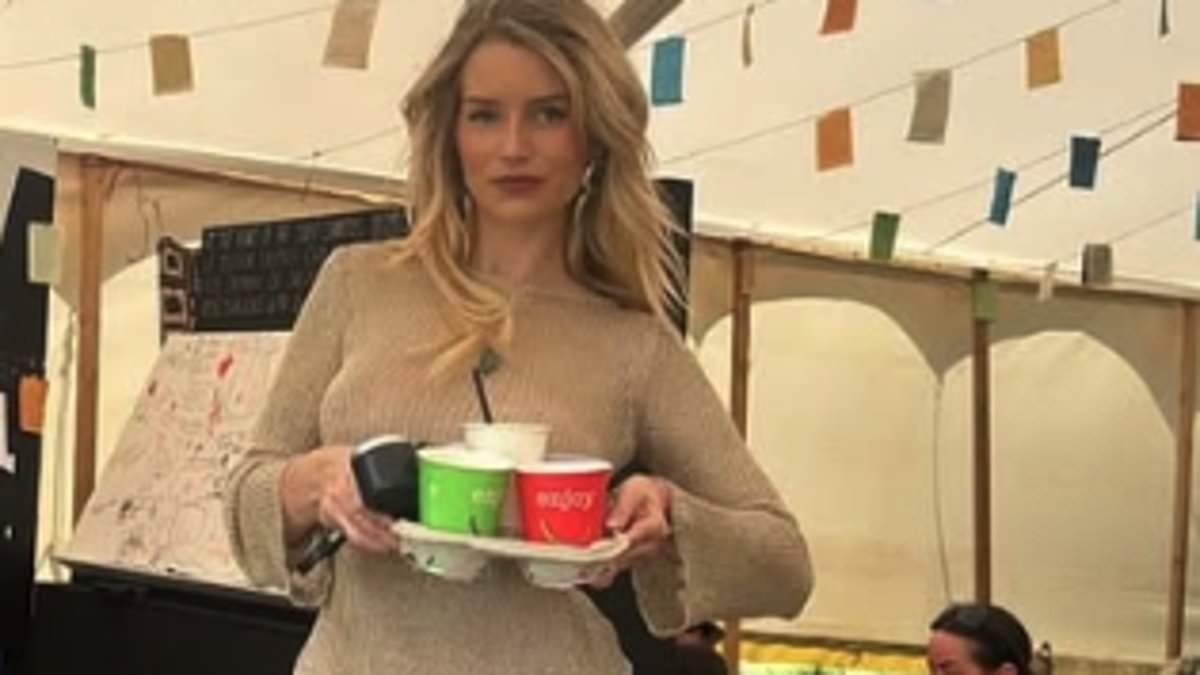 Lottie Moss channels sister Kate's iconic Glastonbury style as she slips into THAT gold dress and wellies - 21 years after the supermodel stunned in the leggy look