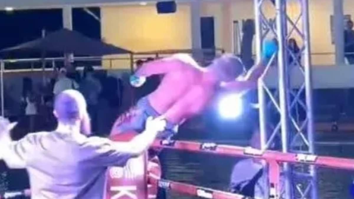 Bizarre moment boxer gets ELECTRIC SHOCK and collapses during 'Weed Boxing' event in Thailand