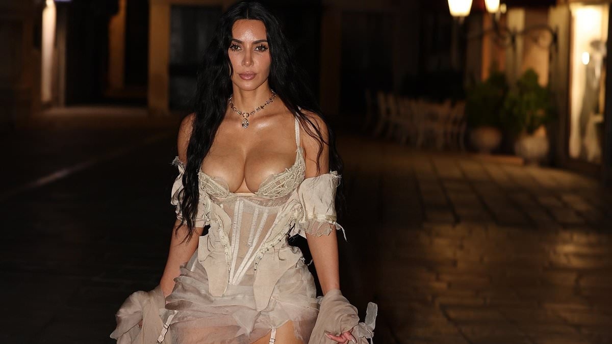 Kim Kardashian's wardrobe malfunction almost leads to full-on nip slip in busty lingerie look