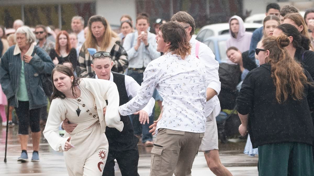 Heart-wrenching moment mourner chases after the hearse at Pheobe Bishop's funeral - as devastated loved ones bid farewell to the murdered teen