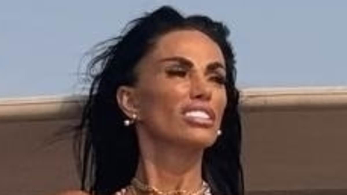 Katie Price, 47, displays her extreme weight loss and 'painful' botched BBL in a skimpy floral bikini during a boat trip in Dubai