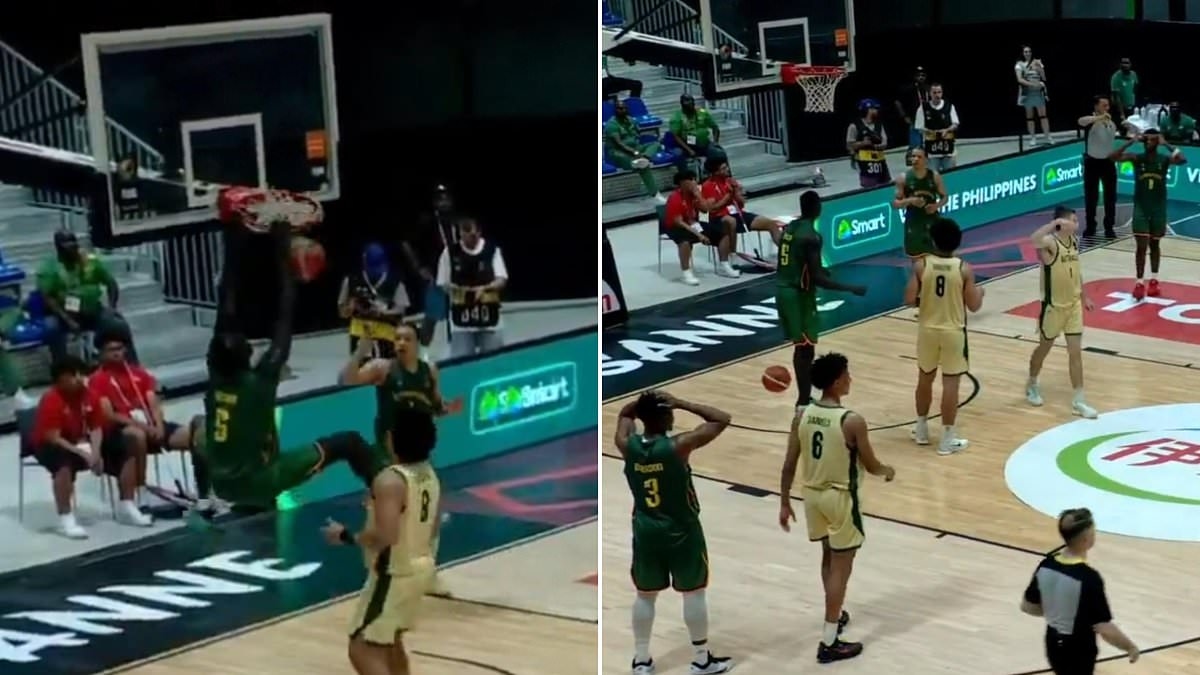 Basketball star scores in his country's close battle with Australia - but there's one BIG problem