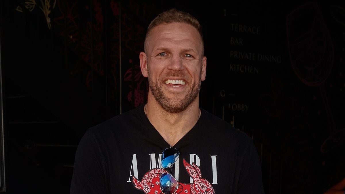 James Haskell, 40, reveals a noticeably slimmer physique as former rugby player lets his hair down at Wimbledon rooftop party