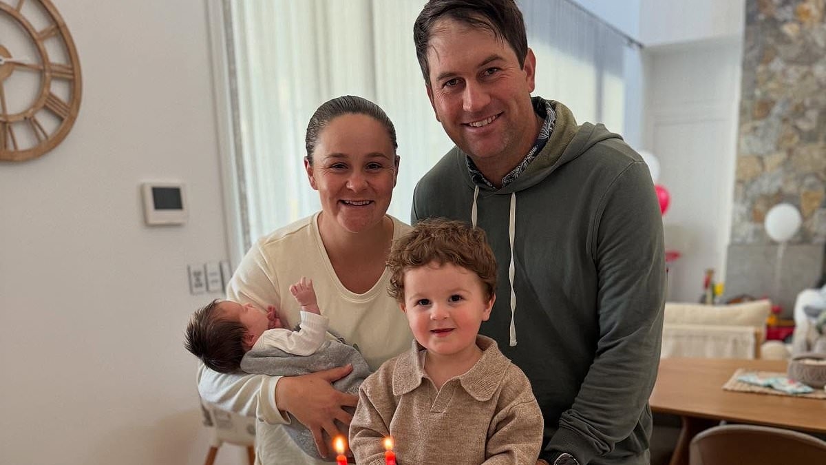 Ash Barty shows her fans the first pic of her newborn baby girl with her big brother as she celebrates a family milestone
