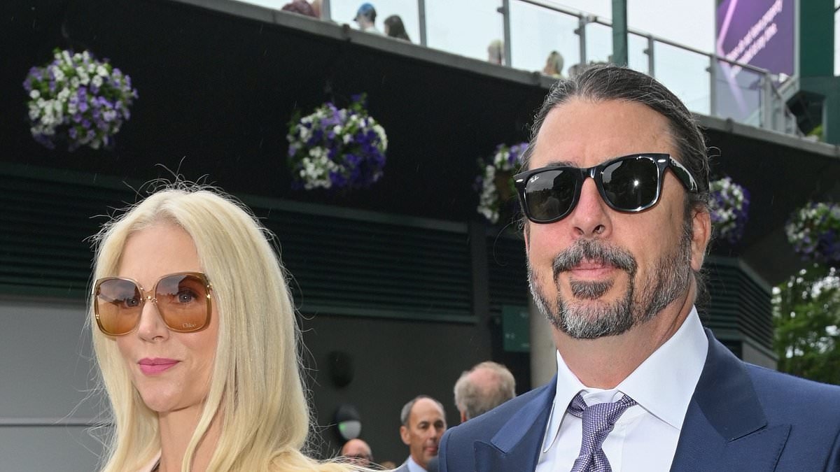 Dave Grohl and wife Jordyn Blum return to Wimbledon for star-studded day three after last year's outing at tennis tournament saw rocker 'snappy and irritated' as he battled with secret love child scandal