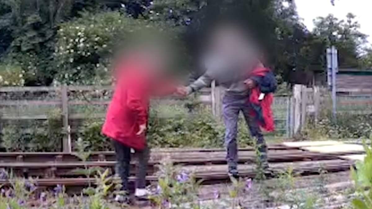 Heart-stopping moment walkers risk their lives using railway bridge as 'dangerous shortcut'