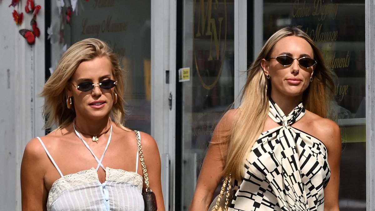 Amber Turner puts on a leggy display with a midriff-baring Chloe Meadows while Junaid Ahmed packs on the PDA with Joe Blackman as TOWIE cast films new series after Portugal special