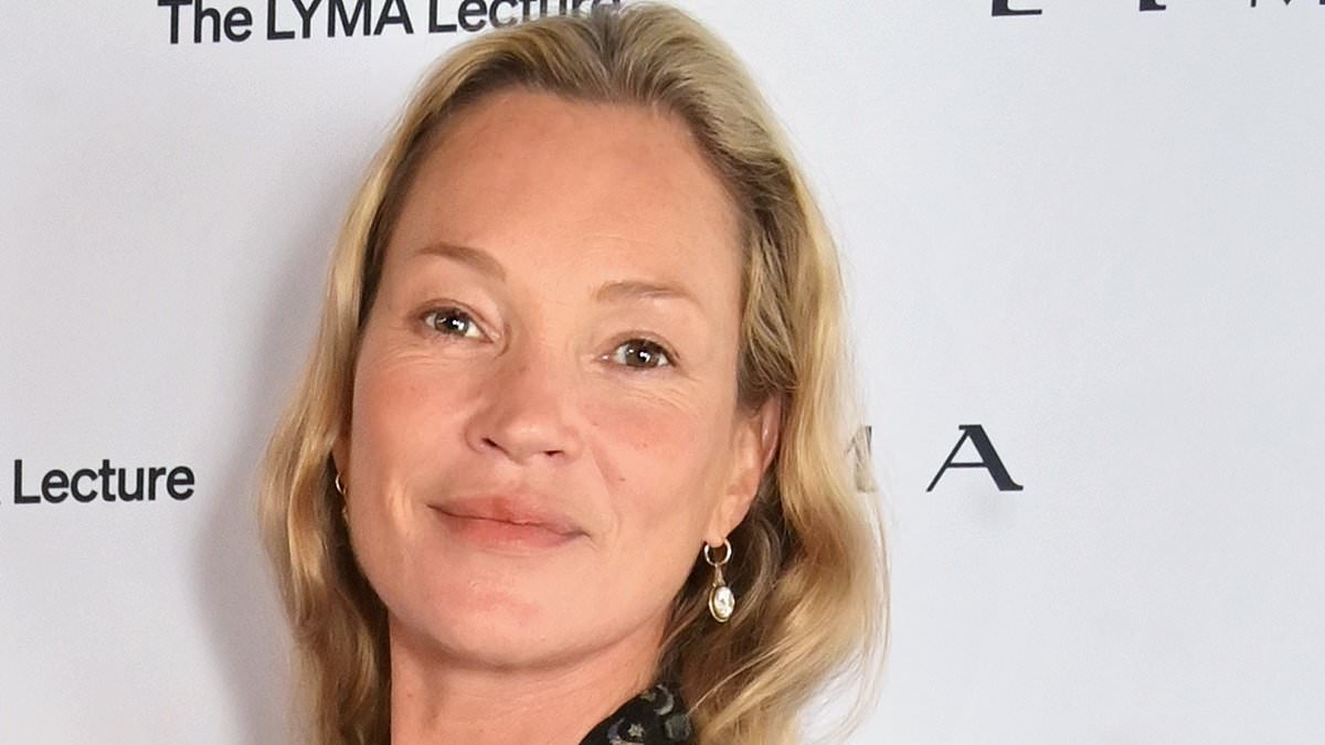 Kate Moss cuts an effortlessly chic figure in a blouse and jeans as she joins elegant Sabrina Elba in leading the stars at a beauty lecture in London