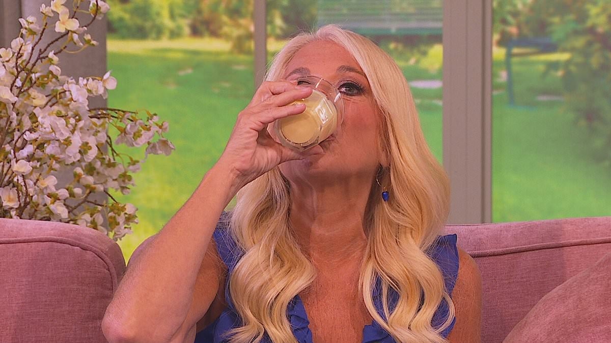 Vanessa Feltz guzzles a glass of custard live on TV in nod to THAT outrageous magazine cover - and reveals truth about friends' fears for her fluctuating weight