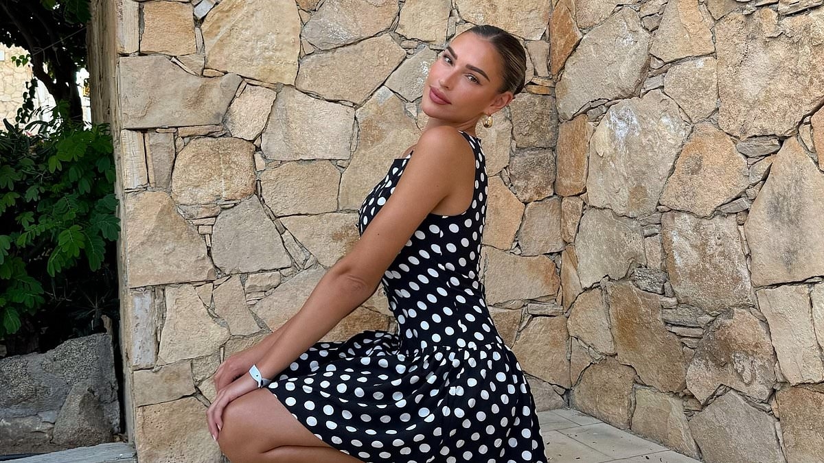 Radiant Zara McDermott puts on a leggy display in a stylish polka dot summer dress during sun-soaked girls' trip abroad