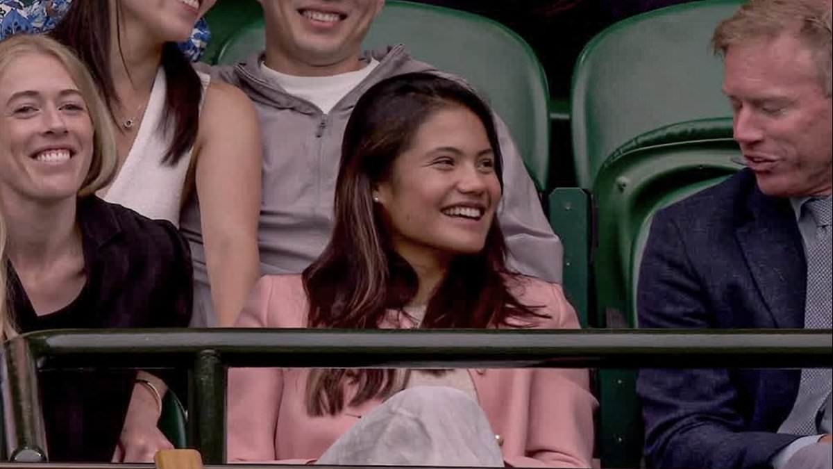 Emma Raducanu watches Carlos Alcaraz beat Andrey Rublev on Centre Court as romance rumours continue