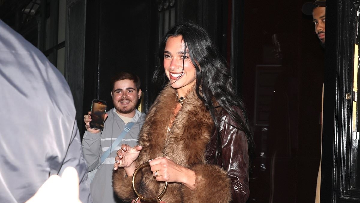 Dua Lipa cuts a VERY stylish figure in a whopping £10K Chloe outfit which she teams with her £25K engagement ring while stepping out for dinner in Paris
