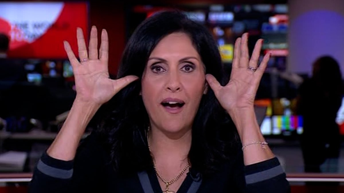 Moment gaffe-prone BBC news presenter Maryam Moshiri pretends to be a PEACOCK live on air... after declaring 'I've been told not to'