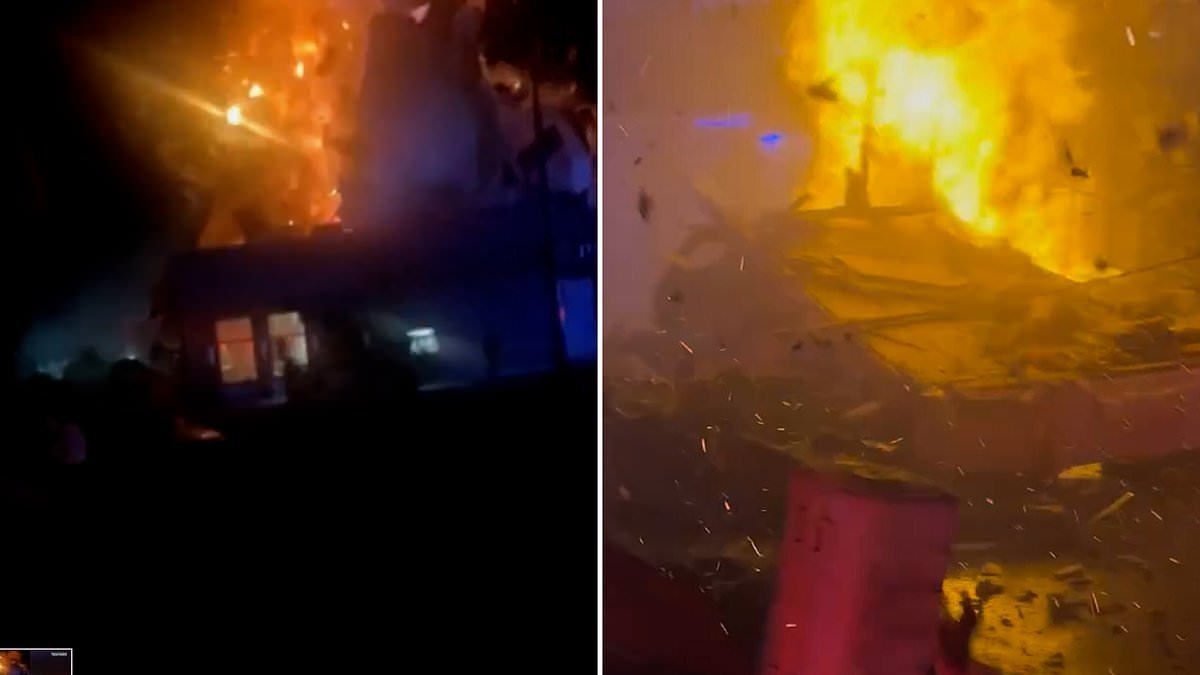 'Holy s***!': Shocking moment 'powerful' explosion rips through Domino's after SUV veers off road and crashes into the restaurant rupturing a gas line