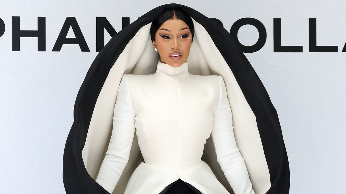 Cardi B, 32, models flamboyant hooded dress while Kate Walsh, 57, goes naked under risqué white gown at Stéphane Rolland's Paris Fashion Week show