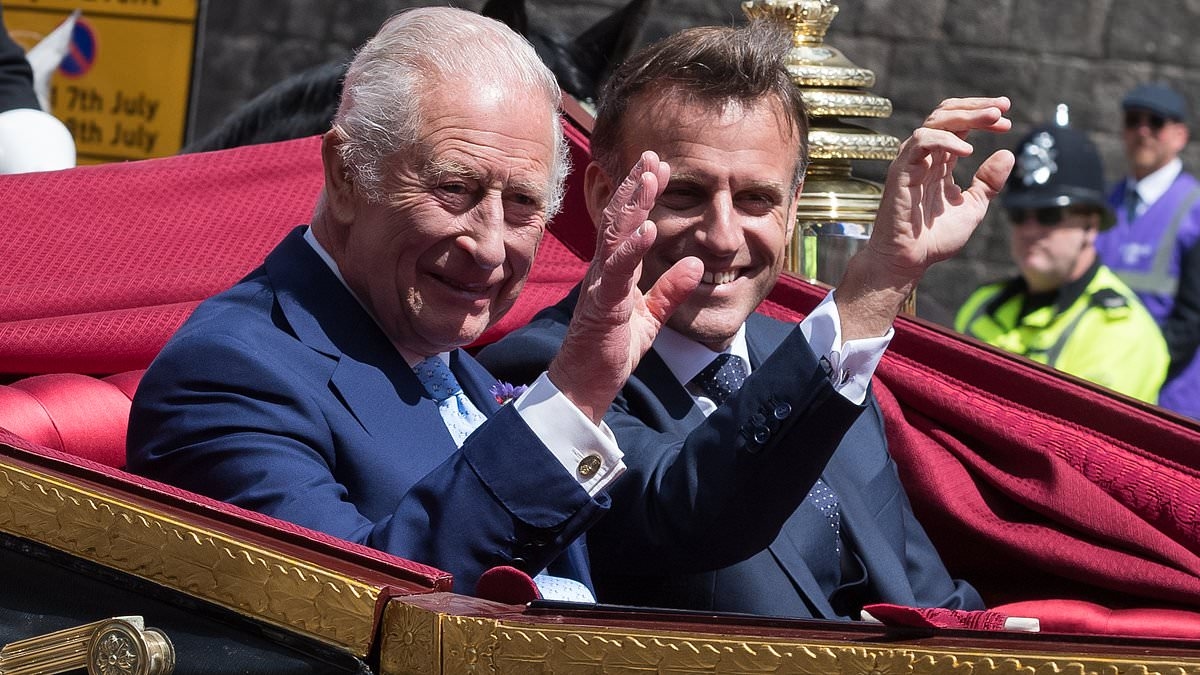 BREAKING NEWS King Charles and Queen Camilla host glitzy state banquet as they welcome Macrons to Windsor Castle