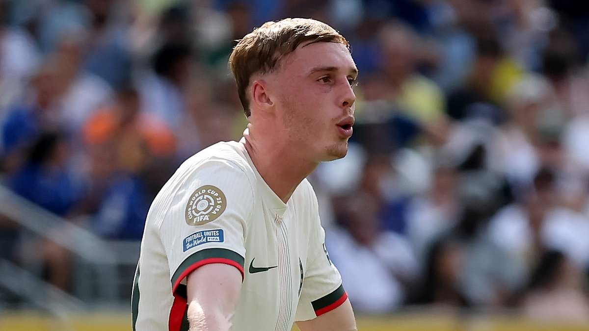 Cole Palmer is left FUMING as Nicolas Jackson fails to give him a simple tap in - and hits the side netting instead - as Chelsea star kicks the post in anger